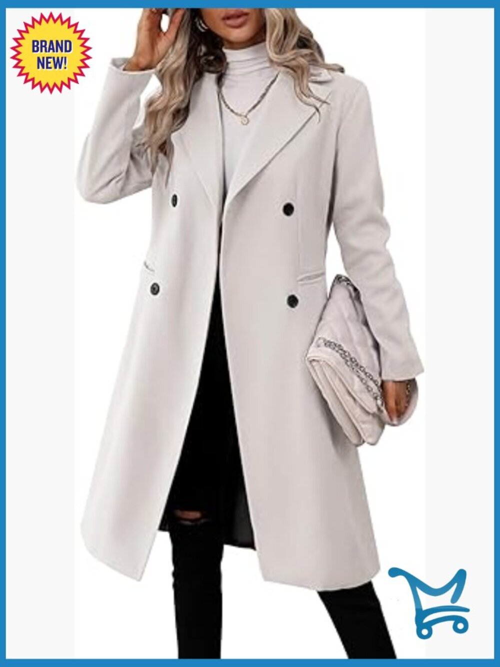 Women Long Double Breasted Pea Coat Slim Fit Lapel Jacket Trench